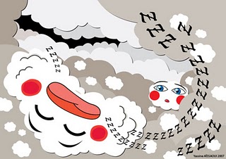 Illustration Petit Nuage et un nuage qui ronfle