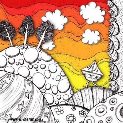 illustration petit voilier dans un paysage surréaliste