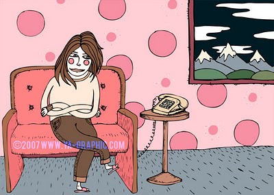 Illustration femme attend le téléphone sonne