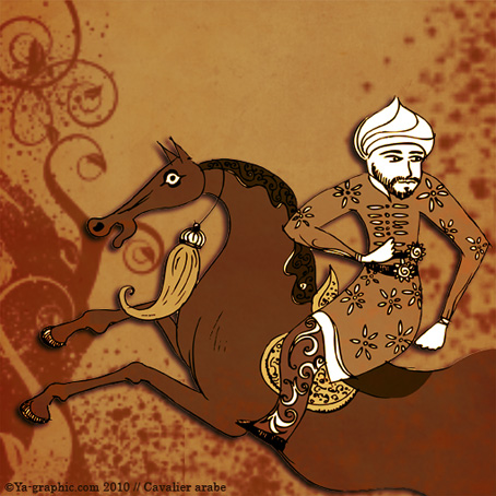 illustration cavalier arabe sur cheval arabe