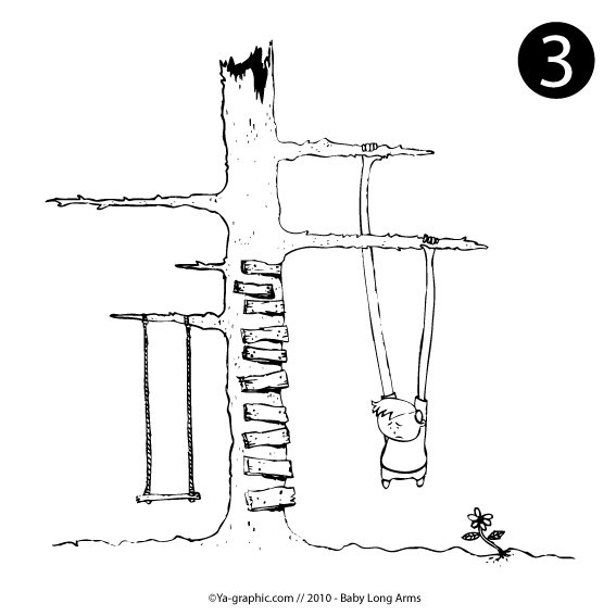 illustration enfant suspendu à un arbre