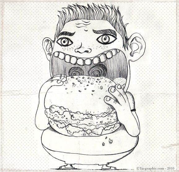 illustration enfant qui mange un hamburger