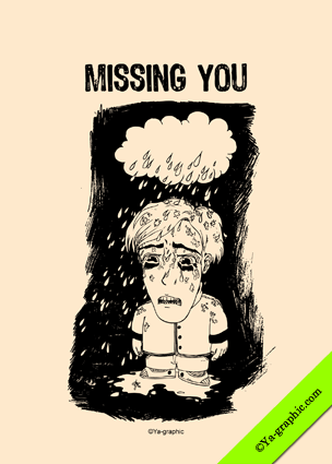 dessin d'un garçon qui pleure pour carte de voeux Tu me manques