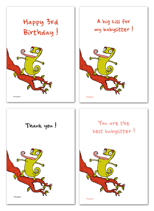 dessin de caméléon pour cartes de voeux, etc