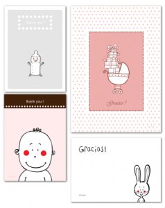 cartes de remerciement pour des cadeaux offerts après l'accouchement