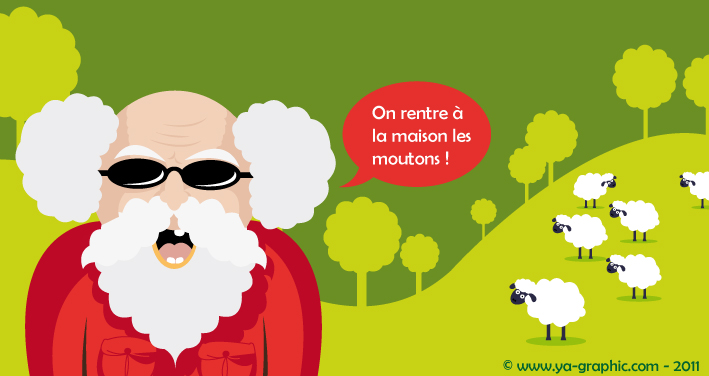illustration d'un berger aveugle avec son troupeau de moutons